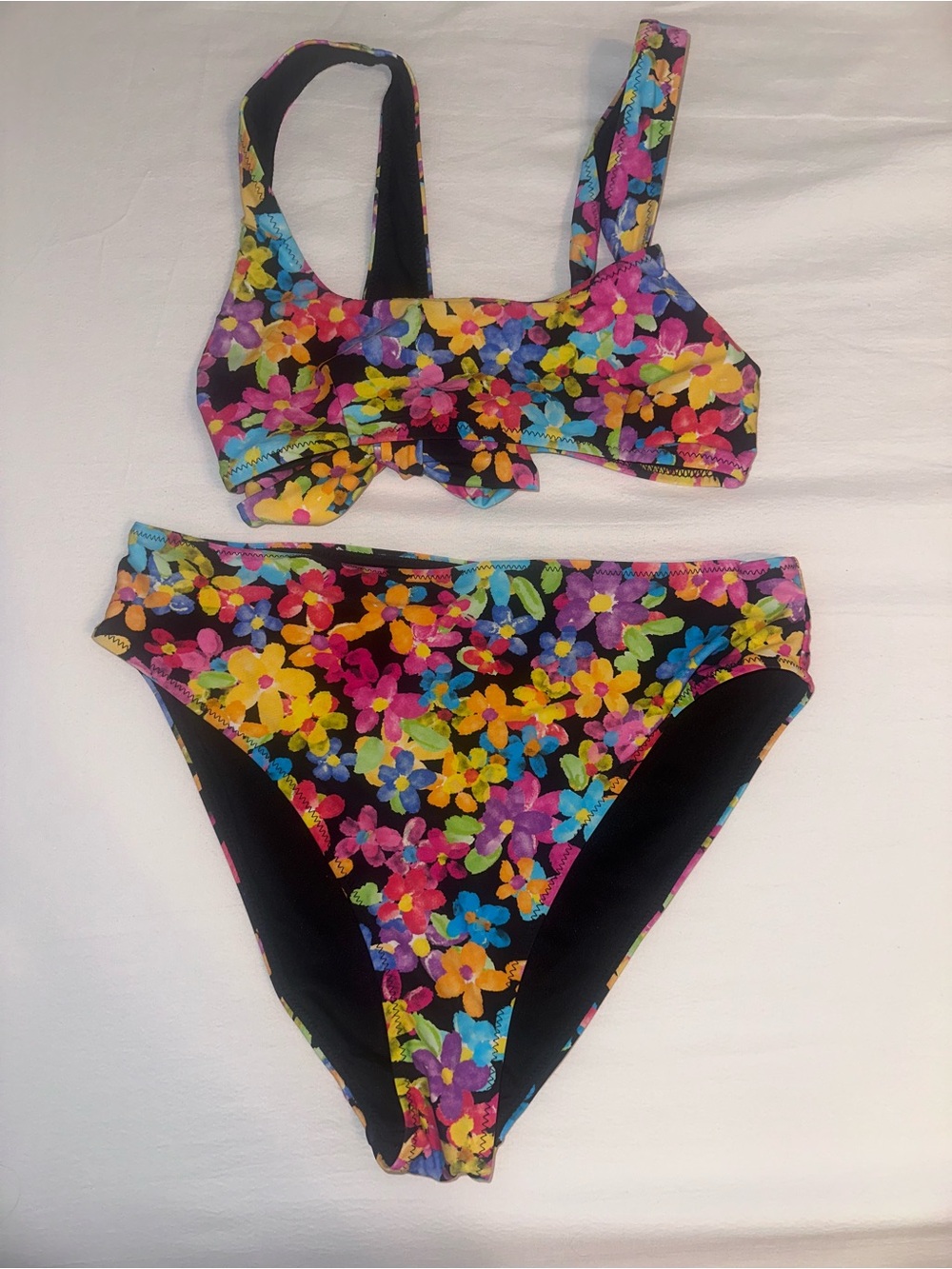 Ghanda Black Bikini with Bright Floral Trim